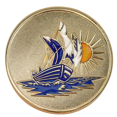 Gold Plated Painted Sailboat Medallion