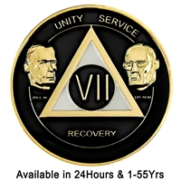 AA Founders - Black & Pearl on Gold Tri-Plate Medallion | $14.00 | Features: Alcoholics Anonymous founders Bill W and Dr Bob