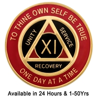 AA Chip | Red & Black on Gold Tri-Plate Anniversary Medallion | Recovery Emporium Design | Sale Price $10.50