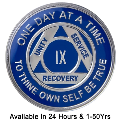AA Sobriety Chip | Blue & Silver Special Anniversary Medallion | Recovery Emporium Design | $14.00