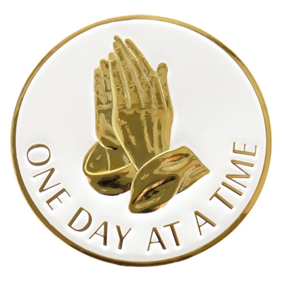 White & Gold-Plated Praying Hands Inspiration Coin with Serenity Prayer