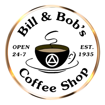 Bill & Bob's Coffe Shop - 2" Diameter Black and White Sticker