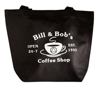 AA Tote Bag - Bill & Bob's Coffee Shop Logo - White on Black