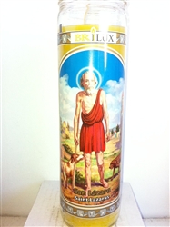 SAINT LAZARUS (SAN LAZARO) UNSCENTED YELLOW PILLAR CANDLE IN GLASS