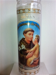 SAINT ANTHONY OF PADUA UNSCENTED WHITE PILLAR CANDLE IN GLASS (SAN ANTONIO DE PADUA)