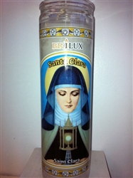 SAINT CLARA UNSCENTED WHITE PILLAR CANDLE IN GLASS (SANTA CLARA)