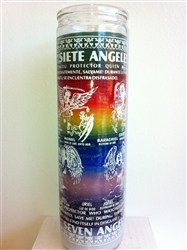 7 COLOR 7 ARCHANGELS AND 13 SACRED CHERUBS UNSCENTED PILLAR CANDLE IN GLASS