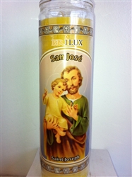 SAINT JOSEPH UNSCENTED YELLOW PILLAR CANDLE IN GLASS (SAN JOSE)