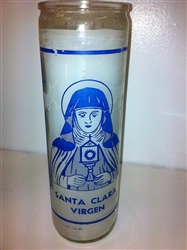 THE VIRGIN SAINT CLARA SEVEN DAY CANDLE IN GLASS ( SANTA CLARA VIRGEN CANDLE )