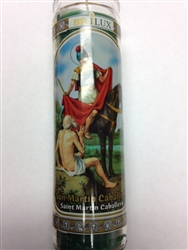 SAINT MARTIN CABALLERO UNSCENTED GREEN PILLAR CANDLE IN GLASS (SAN MARTIN CABALERRO)