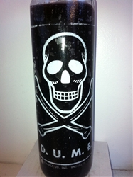 DEATH UNTO MY ENEMIES (D.U.M.E.) SKULL SEVEN DAY UNSCENTED BLACK CANDLE IN GLASS (M.C.M.E)