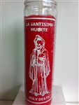 HOLY DEATH UNSCENTED RED PILLAR CANDLE IN GLASS (LA SANTISIMA MUERTE VELA)