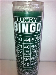 LUCKY BINGO MONEY DRAWING SEVEN DAY CANDLE IN GLASS ( BUENA SUERTE )