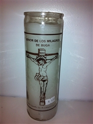 THE LORD OF MIRACLES SEVEN DAY CANDLE IN GLASS ( SENOR DE LOS MILAGROS DE BUGA CANDLE )
