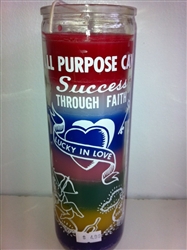 SUCCESS THROUGH FAITH MONEY DRAWING SEVEN DAY SEVEN COLOR CANDLE IN GLASS