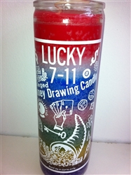 LUCKY 7-11 MONEY DRAWING SEVEN DAY SEVEN COLOR CANDLE IN GLASS