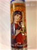 OUR LADY OF PERPETUAL HELP BLUE PILLAR CANDLE IN GLASS (NUESTRA SENORA DEL PERPETUO SOCORRO)