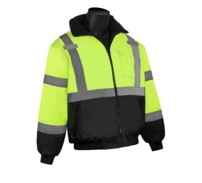 HI VIZ Insulated Bomber Jacket w/ Black Bottom, ANSI Class 3, Lime Green