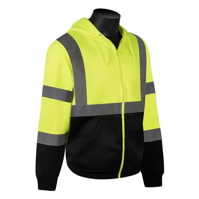 HI VIZ Sweatshirt w/ Black Bottom, Attached Hood, Class 3