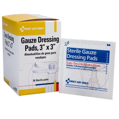 Gauze Pads, 3 inch x 3 inch, 12 ply, 10 packs of 2 pads per box