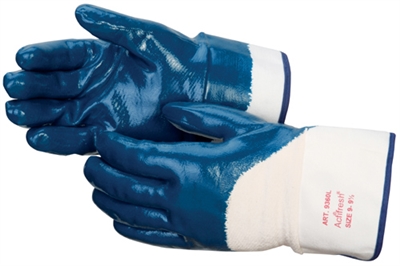 Blue Nitrile fully coated glove, jersey lined, 2.5inch cuff