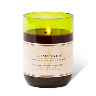 Luminara - Moving Flame LED Candle - Cabernet Wine Glass - Scented Burgundy Wax - Remote Ready - 3.5" x 5"