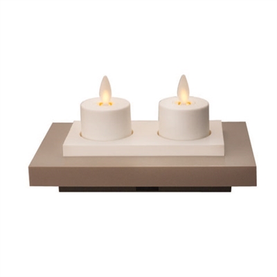 Luminara - Set of 2 Rechargeable Flameless LED Tealights With Charging Base - Ivory ABS - 1.5" x 1.5" - Remote Capable