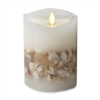 Luminara - Flameless LED Candle - Embedded Seashells - Indoor - Unscented White Wax - Remote Ready - 4" x 5"