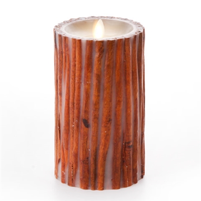 Luminara - Flameless LED Candle - Embedded Cinnamon Sticks - Indoor - Unscented Ivory Wax - Remote Ready - 4" x 7"