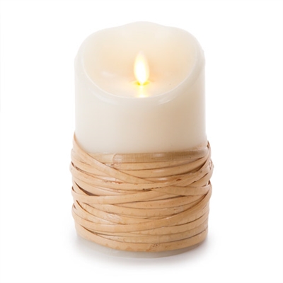 Luminara - Flameless LED Candle - Indoor - Wax - Reed Wrapped - Remote Ready - 3.5" x 5"