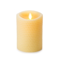 Luminara - Flameless LED Candle - Embossed Yellow Beeswax - Indoor - Unscented Ivory Wax - Remote Ready - 3.5" x 5"