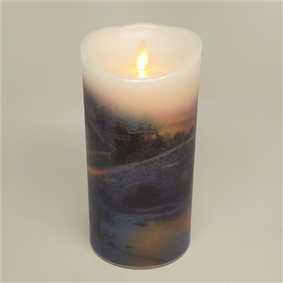 Luminara - Thomas Kinkade Series - "The Spirit of Christmas" - Flameless LED Candle - Indoor - Wax - 3.5" x 7"