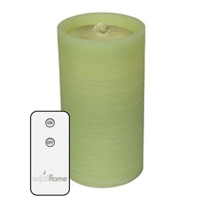 AquaFlame - Flameless LED Candle Fountain - Light Green Colored Wax - Fresco Finish - 4.2" x 7.8" - Remote Control