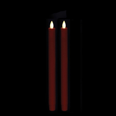 Liown Moving Flame - Flameless LED Taper Candles (Pair) - Indoor - Unscented Red Wax - 7/8" x 10" - Remote Ready