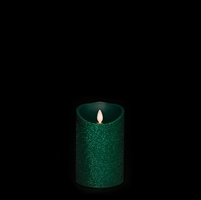 Liown - Moving Flame - Flameless LED Candle - Indoor - Green Glitter Coating - Unscented Wax - Remote Ready - 3.5" x 5"