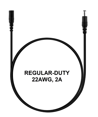 1.6-ft Power Extension Cable - REGULAR-DUTY - 22AWG - 2A -5.5mm x 2.1mm Barrel Connectors - Works with Battery Eliminator Kits