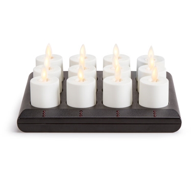 Luminara - 12 x Rechargeable Flameless LED Tealights - Ivory ABS - Charging Base - Remote Capable