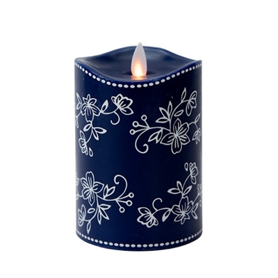 Temp-tations by Tara - Flameless LED Candle - Indoor - Wax - Floral Lace Blue - 3.25" x 5" - Remote Ready