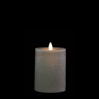 Liown - Moving Flame - Flameless LED Candle - Indoor -  Chalky Finish - Light Grey Unscented Wax - Flat Top - Remote Ready - 3.5" x 5"