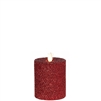 Liown - Moving Flame - Flameless LED Candle - Indoor - Honeycomb Wax - Red Glitter Coating - Unscented - Remote Ready - 3.25" x 4.5"