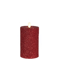 Liown - Moving Flame - Flameless LED Candle - Indoor - Honeycomb Wax - Red Glitter Coating - Unscented - Remote Ready - 3.25" x 6"