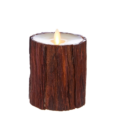 Liown - Moving Flame - Flameless LED Candle - Indoor -  Cedar Wrapped - Ivory Unscented Wax - Flat Top - Remote Ready - 3.5" x 4"