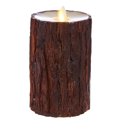 Liown - Moving Flame - Flameless LED Candle - Indoor -  Cedar Wrapped - Ivory Unscented Wax - Flat Top - Remote Ready - 3.5" x 6"