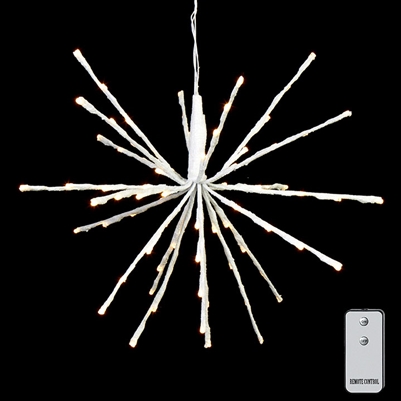 RAZ Imports - 18" White Glittered Starburst with 80 Warm White LED Lights and Remote Control