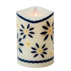 Temp-tations by Tara - Flameless LED Candle - Indoor - Ivory Wax - Old World Blue Pattern - 3.25" x 5" - Remote Ready