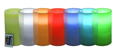 AquaFlame - Color Morphing Flameless LED Candle Fountain - Ivory Wax - Fresco Finish - 4.2" x 7.8" - Remote Control