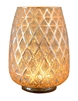 The Boston Warehouse - The Torchier Beaded Gold & Silver Mercury Glass Hurricane Lantern with LED Simulated Fire Base - Rechargeable - 6" x 8" - Remote Control