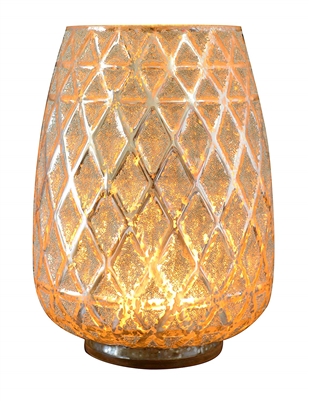 The Boston Warehouse - The Torchier Beaded Gold & Silver Mercury Glass Hurricane Lantern with LED Simulated Fire Base - Rechargeable - 6" x 8" - Remote Control