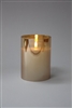 Radiance - Champagne Glass Pillar Candle - Poured Wax - Realistic LED Flame Effect - Indoor - Unscented Wax - Remote Ready - 3.5" x 5"