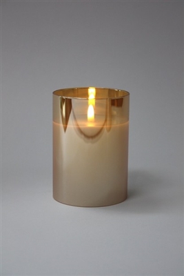 Radiance - Champagne Glass Pillar Candle - Poured Wax - Realistic LED Flame Effect - Indoor - Unscented Wax - Remote Ready - 3.5" x 5"